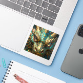 Türkis-goldener Drache Aufkleber (Laptop mit iPhone)