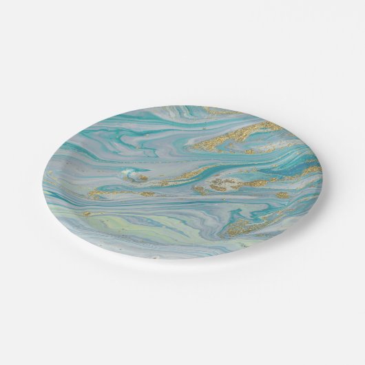 Türkis & Goldmarmor Swirl Agate Geode Bohemisch Pappteller (Schrägansicht)