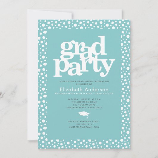 Türkis grad Party kühn Typografie modern Einladung (Vorderseite)