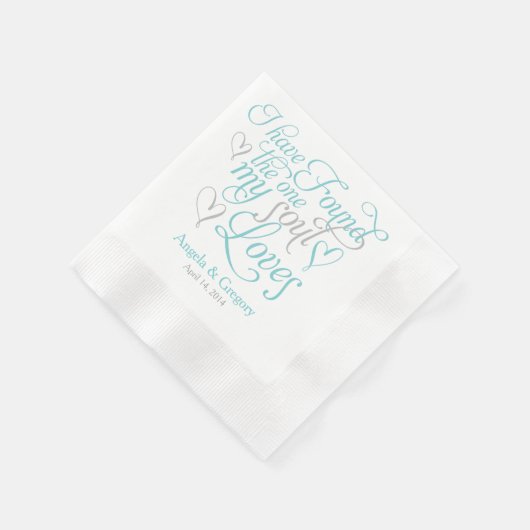 Türkis Grau meine Soul Lieben Herz Hochzeit Serviette (Ecke)