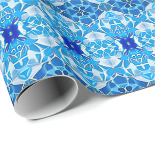 Türkis, Grau und Kobalt Blaue Fliesen Geschenkpapier