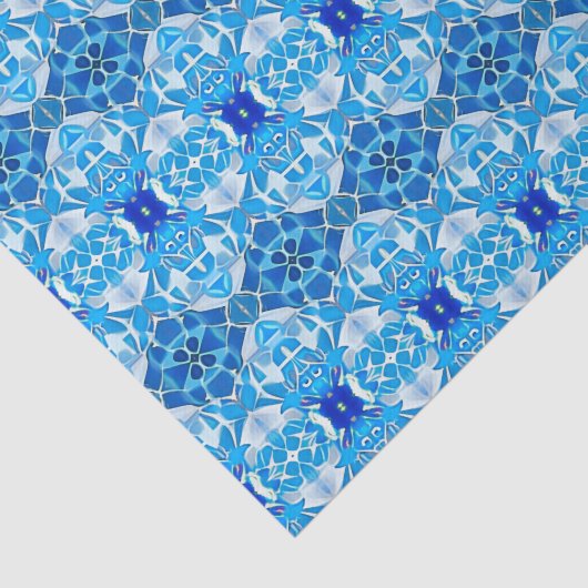 Türkis, Grau und Kobalt Blaue Fliesen Seidenpapier (Ausschnitt)