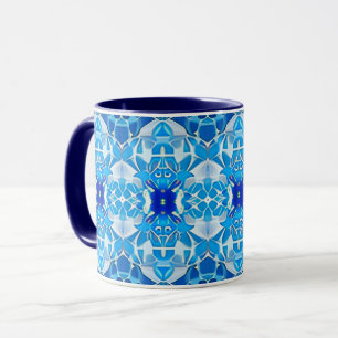 Türkis, Grau und Kobalt Blaue Fliesen Tasse