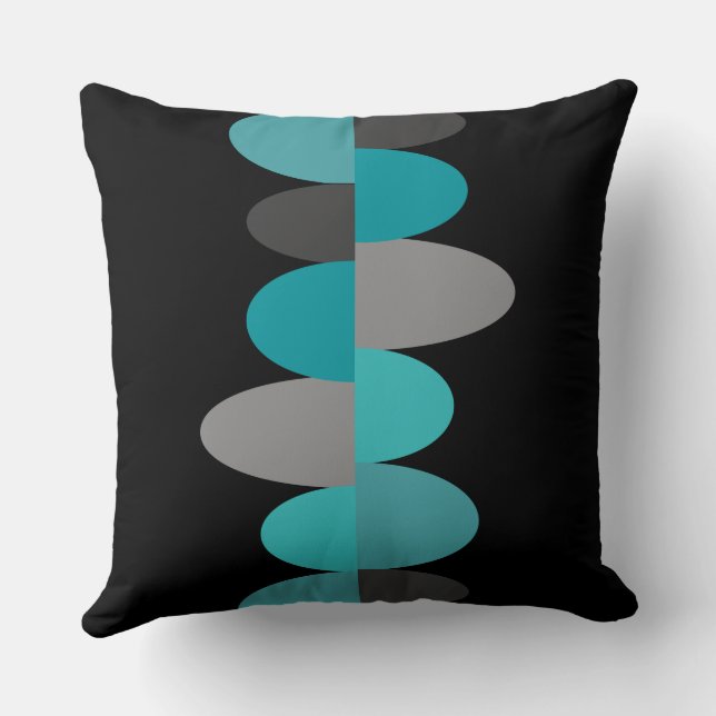Türkis, Grau und Schwarz Kissen (Rückseite)