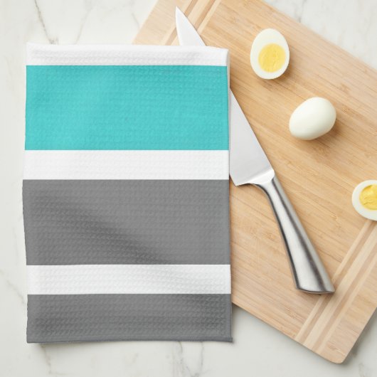 Türkis Grau Weiße Wasserfarbe Streifen Geschirrtuch (Viertel Falte)