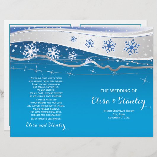 Türkis, graue Schneeflocken gefaltet Hochzeitsprog (Vorne/Hinten)