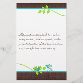 Türkis Green Brown Love Birds Stationierung Briefpapier