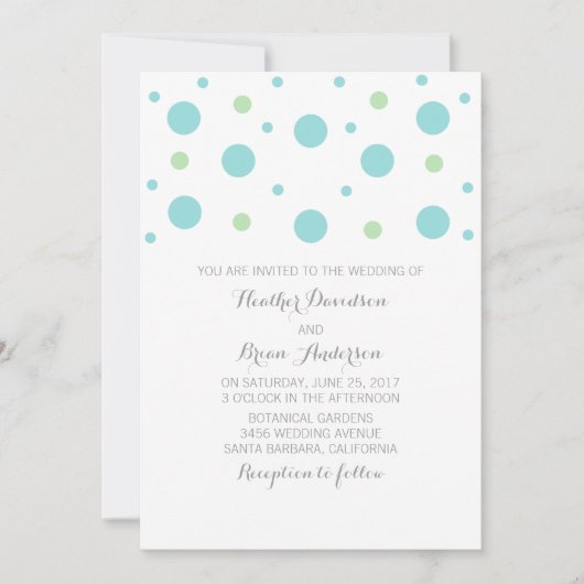 Türkis Green Confetti Wedding Einladung (Vorderseite)