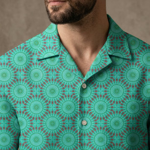Türkis Grün und Rot Geometrisches Kaleidoskop Mand Stoff
