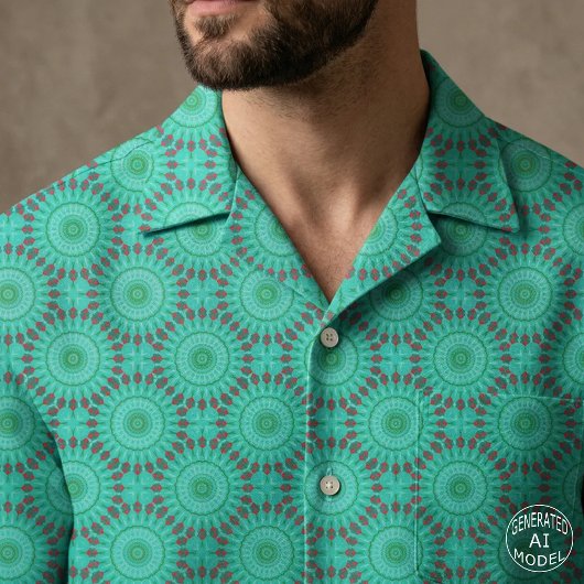 Türkis Grün und Rot Geometrisches Kaleidoskop Mand Stoff