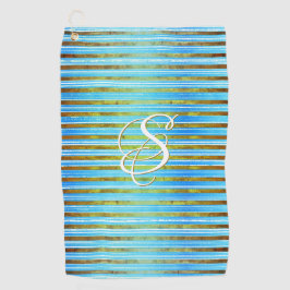 Türkis, Grün und Weiß Streifen  Golfhandtuch