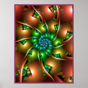 Türkis-grüne Pinwheel-Fraktal-Spirale Poster