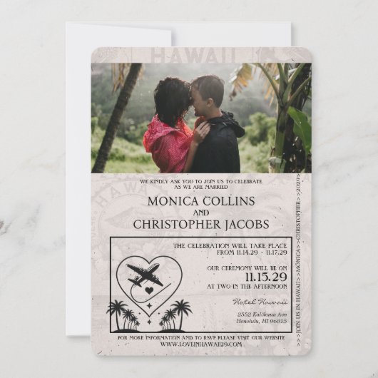 Türkis Hawaii Pass Einladung Hochzeit (Vorderseite)