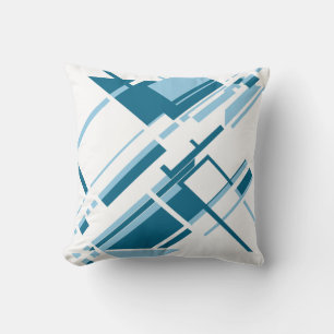 Türkis Hellblau auf Weiß geometrisch diagonal Kissen