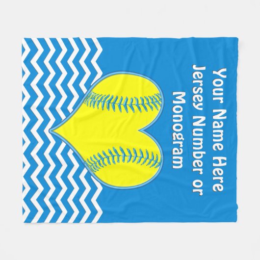 Türkis-Herz-Softball-Decke IHRE FARBE, TEXT Fleecedecke (Vorderseite (Horizontal))