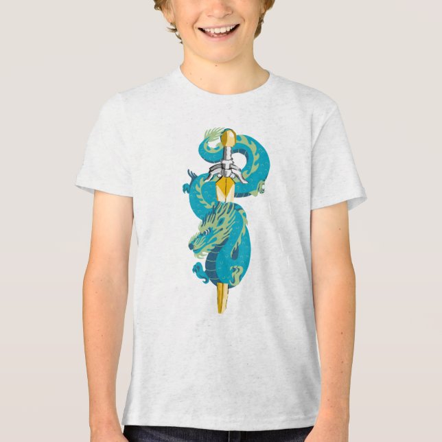 Türkis Himmel-Drache-Emblem Tri-Blend Shirt (Vorderseite)