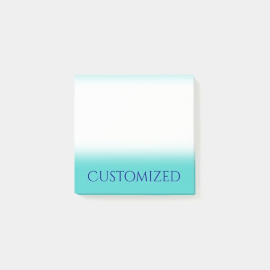 Türkis-Hintergrund mit dunkelblauem elegantem Post-it Klebezettel (Vorderseite)