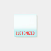 Türkis-Hintergrund u. roter mutiger Post-it Klebezettel (Vorderseite)