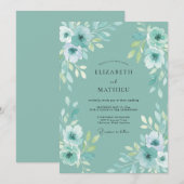 Türkis Hochzeit mit Blütenblättern Einladung (Vorne/Hinten)