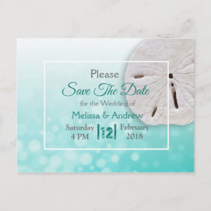 Türkis Hochzeit mit Sand-Dollar-Motiv Save the Dat Ankündigungspostkarte