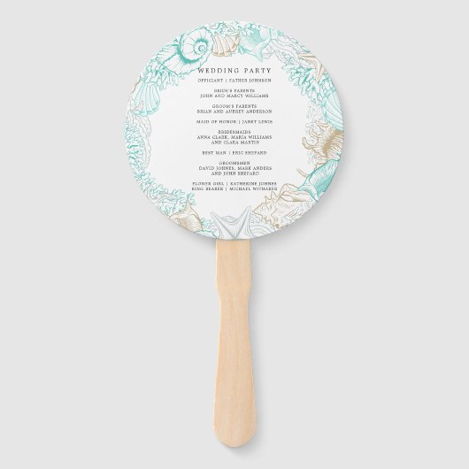 Türkis-Hochzeitsprogramm am Meer Hand Fan Fächer (Rückseite)
