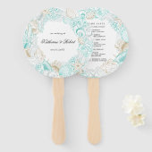 Türkis-Hochzeitsprogramm am Meer Hand Fan Fächer (Vorne und Hinten)