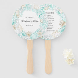 Türkis-Hochzeitsprogramm am Meer Hand Fan Fächer