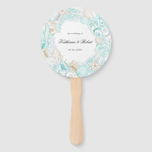 Türkis-Hochzeitsprogramm am Meer Hand Fan Fächer (Vorderseite)