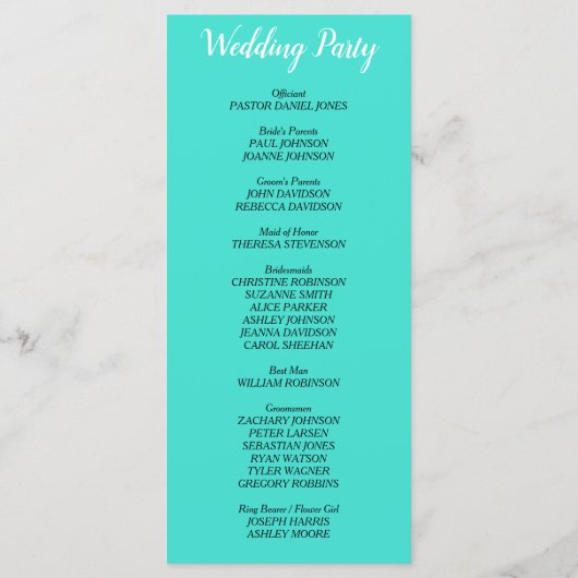 Türkis-Hochzeitsprogramm Programm (Rückseite)