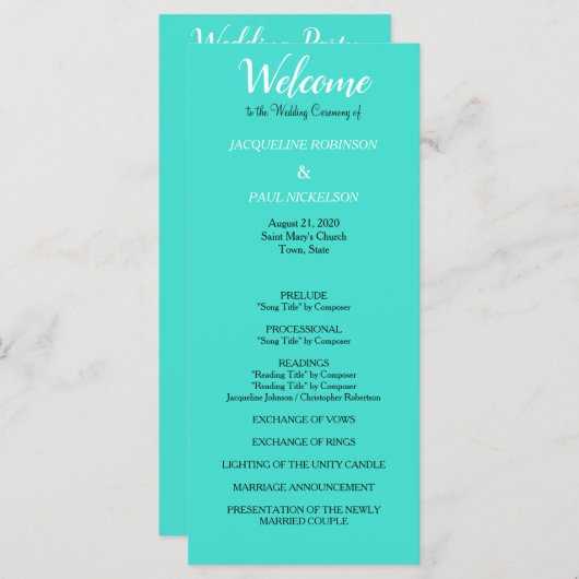 Türkis-Hochzeitsprogramm Programm (Vorne/Hinten)
