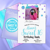 Türkis, Hot Pink Glitzer Polka Dots Sweet 16 Einladung