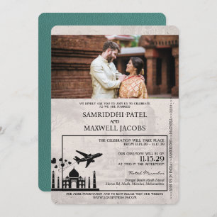 Türkis Indien Pass Einladung Hochzeit
