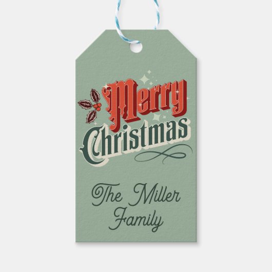 Türkis-Jahrgang Weihnachtsdesign Geschenkanhänger (Vorderseite)