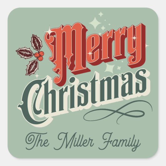 Türkis-Jahrgang Weihnachtsdesign Quadratischer Aufkleber (Vorderseite)