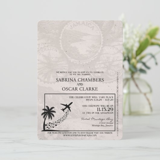 Türkis Jamaica Pass Einladung Hochzeit (Stehend Vorderseite)
