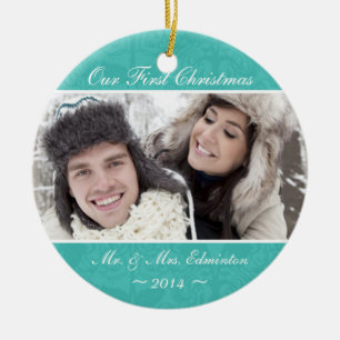 Türkis-Jungvermählten-erste Weihnachtsverzierung Keramikornament