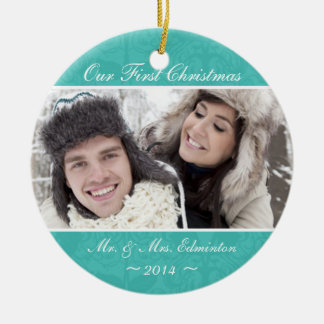 Türkis-Jungvermählten-erste Weihnachtsverzierung Keramikornament