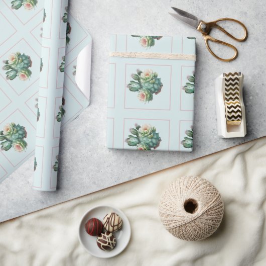 Türkis Kaktus Sukkulente Geschenkpapier (Basteln)