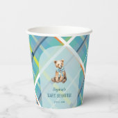 Türkis Kariert Teddy Bear Baby Dusche Pappbecher (Rückseite)