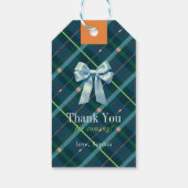 Türkis Kariert Teddy Bear Bow Baby Dusche Geschenkanhänger (Rückseite)