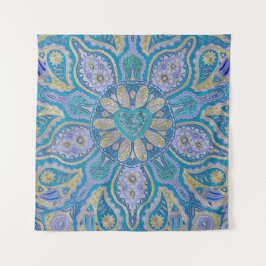 Türkis-keltische Herz-Mandala-Wand-Tapisserie Wandteppich