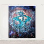 Türkis Kosmischer Drache Wandteppich (Vorderseite)