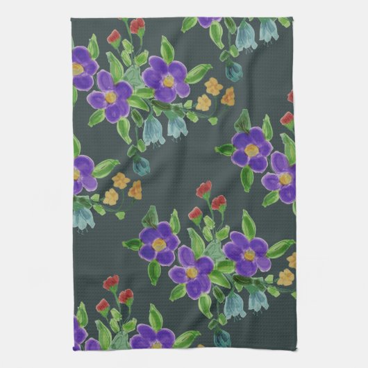 Türkis Künstlerisch Floral Geschirrtuch (Vertikal)