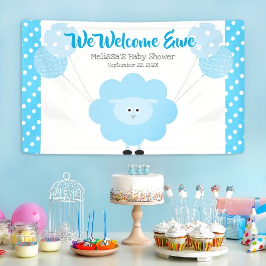 Türkis Lamb Balloon Babydusche Niedlich Kawaii Banner