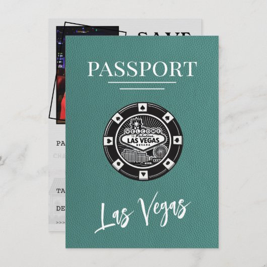 Türkis Las Vegas Passport Save the Date (Vorne/Hinten)