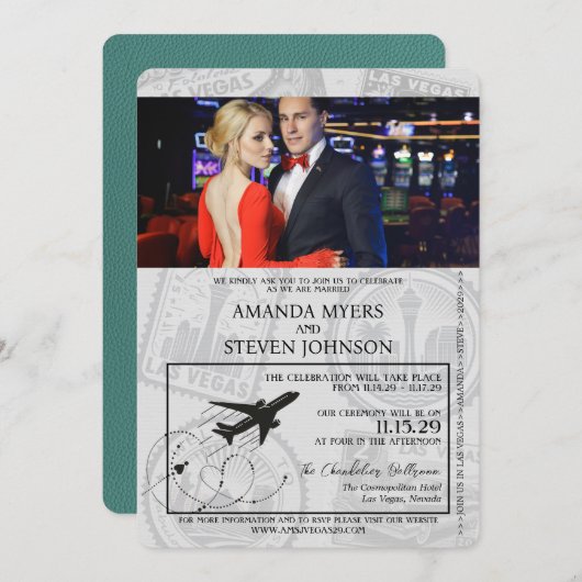 Türkis Las Vegas Passport Wedding Einladung (Vorne/Hinten)