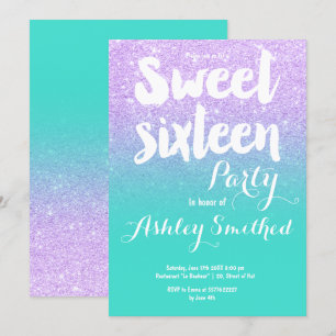 Türkis-Lava-Glitzer-Typografie Sweet 16 Einladung