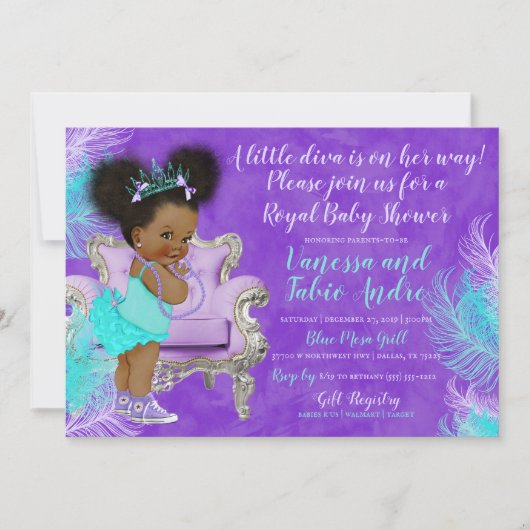 Türkis Lavender Watercolor Babydusche Einladung (Vorderseite)