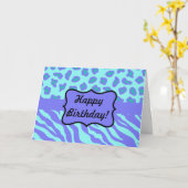 Türkis & Lavender Zebra & Cheetah maßgeschneidert Karte (Gelbe Blume)