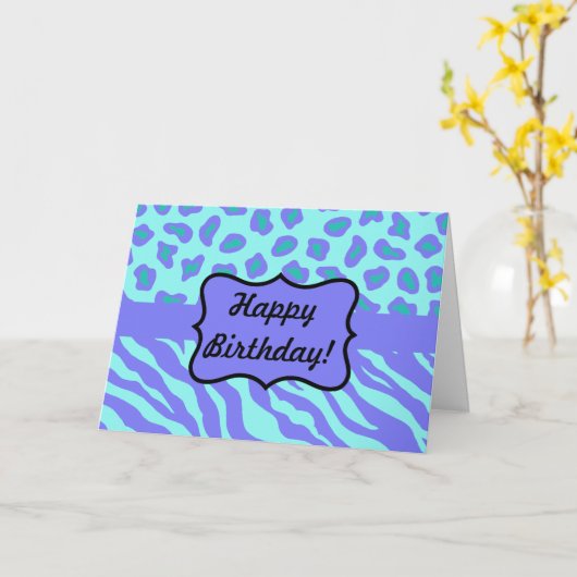 Türkis & Lavender Zebra & Cheetah maßgeschneidert Karte (Gelbe Blume)